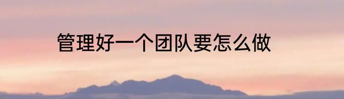 管理好一个团队要怎么做