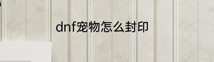 dnf宠物怎么封印