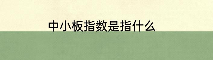 中小板指数是指什么