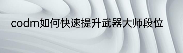 codm如何快速提升武器大师段位