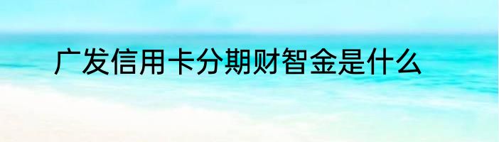 广发信用卡分期财智金是什么