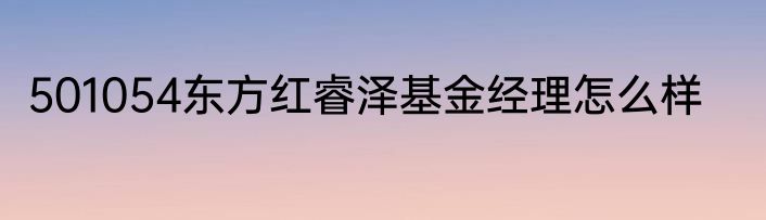 501054东方红睿泽基金经理怎么样