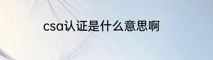 csa认证是什么意思啊