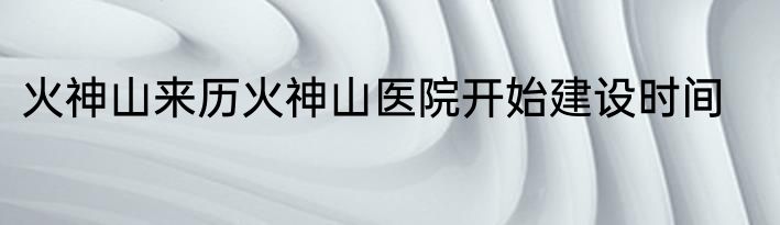 火神山来历火神山医院开始建设时间