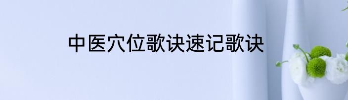 中医穴位歌诀速记歌诀