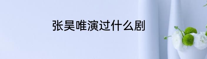 张昊唯演过什么剧