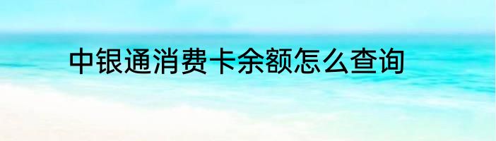 中银通消费卡余额怎么查询