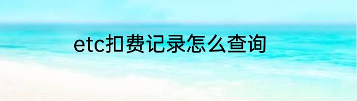 etc扣费记录怎么查询