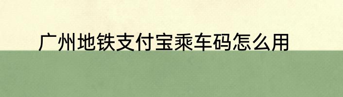 广州地铁支付宝乘车码怎么用