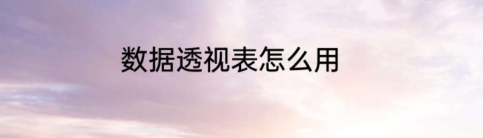 数据透视表怎么用