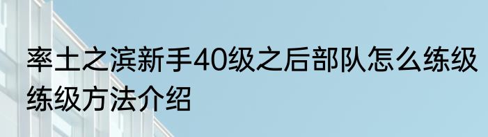 率土之滨新手40级之后部队怎么练级练级方法介绍