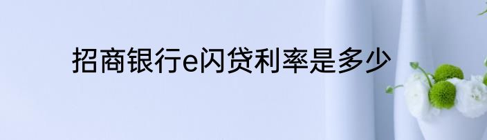 招商银行e闪贷利率是多少