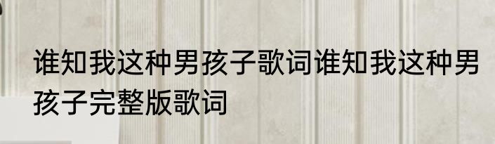 谁知我这种男孩子歌词谁知我这种男孩子完整版歌词