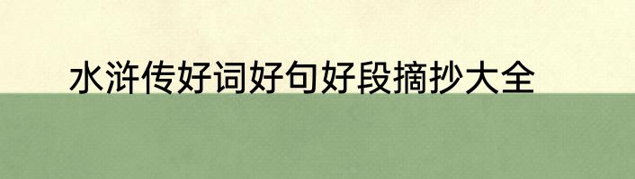 水浒传好词好句好段摘抄大全
