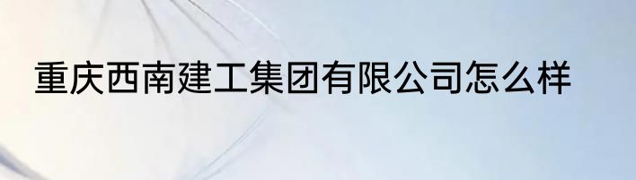 重庆西南建工集团有限公司怎么样