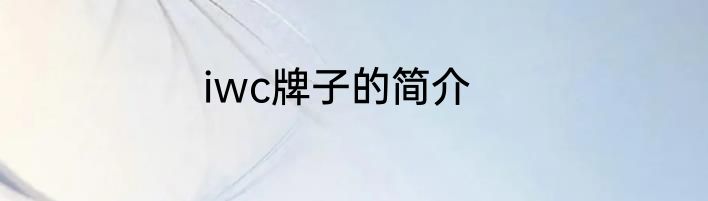 iwc牌子的简介
