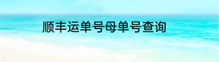 顺丰运单号母单号查询