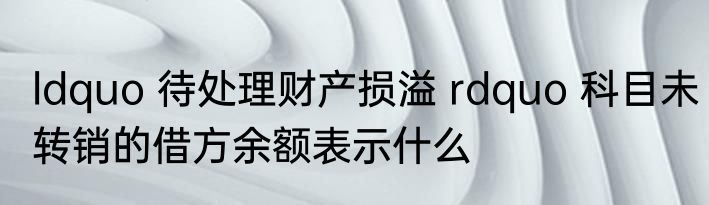ldquo 待处理财产损溢 rdquo 科目未转销的借方余额表示什么