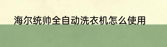 海尔统帅全自动洗衣机怎么使用