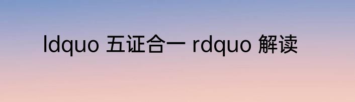 ldquo 五证合一 rdquo 解读