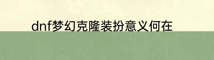 dnf梦幻克隆装扮意义何在