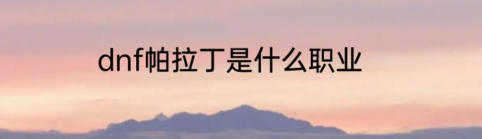 dnf帕拉丁是什么职业
