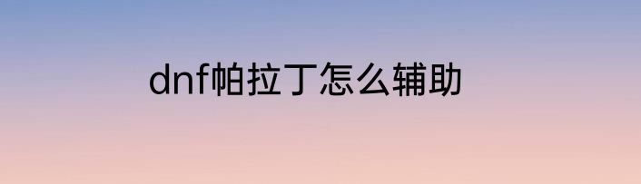 dnf帕拉丁怎么辅助