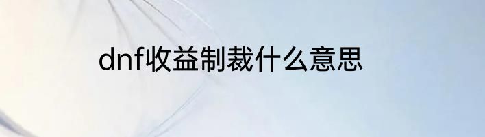 dnf收益制裁什么意思