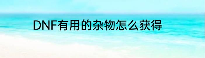 DNF有用的杂物怎么获得