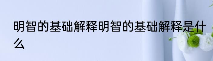 明智的基础解释明智的基础解释是什么