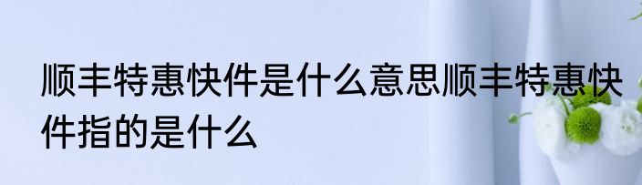 顺丰特惠快件是什么意思顺丰特惠快件指的是什么