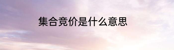集合竞价是什么意思