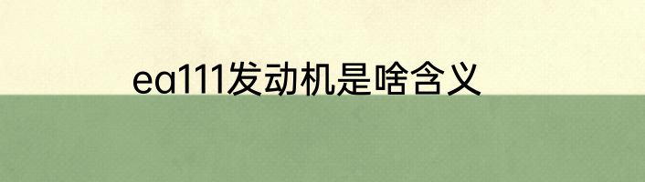 ea111发动机是啥含义