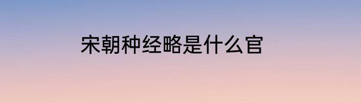 宋朝种经略是什么官