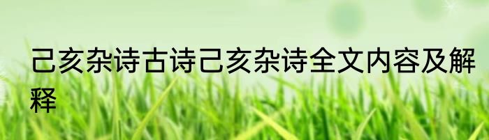己亥杂诗古诗己亥杂诗全文内容及解释
