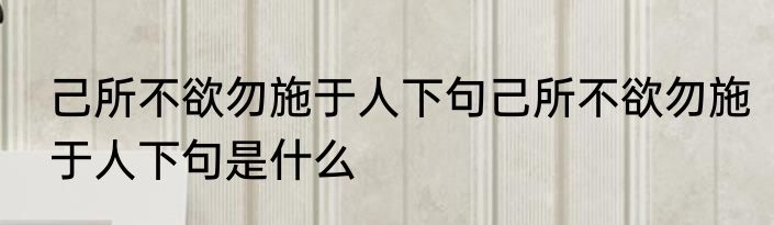 己所不欲勿施于人下句己所不欲勿施于人下句是什么