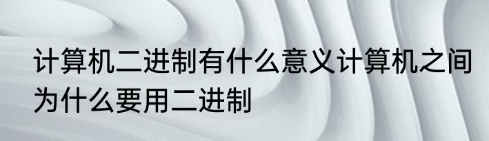 计算机二进制有什么意义计算机之间为什么要用二进制