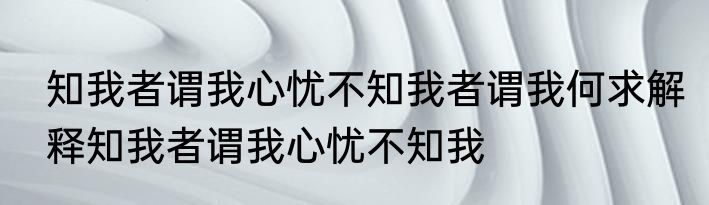 知我者谓我心忧不知我者谓我何求解释知我者谓我心忧不知我