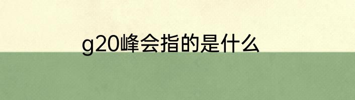 g20峰会指的是什么