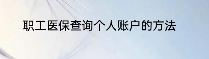 职工医保查询个人账户的方法
