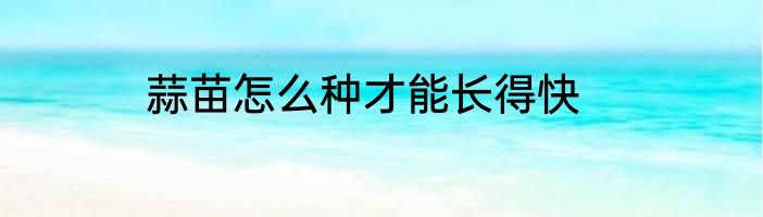 蒜苗怎么种才能长得快