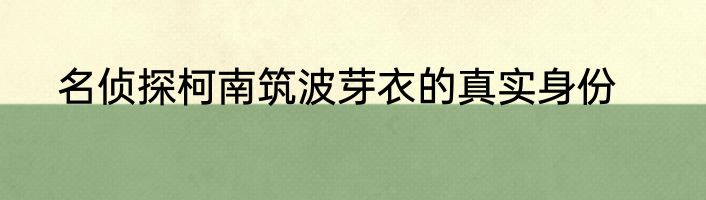 名侦探柯南筑波芽衣的真实身份
