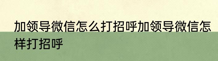 加领导微信怎么打招呼加领导微信怎样打招呼