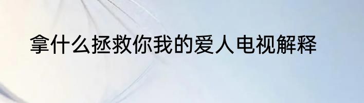 拿什么拯救你我的爱人电视解释