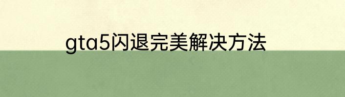 gta5闪退完美解决方法