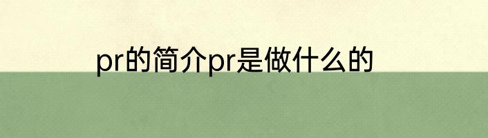 pr的简介pr是做什么的