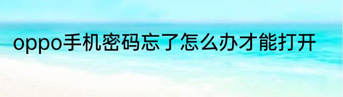 oppo手机密码忘了怎么办才能打开