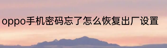 oppo手机密码忘了怎么恢复出厂设置