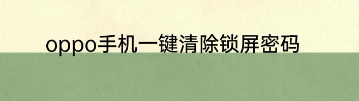oppo手机一键清除锁屏密码
