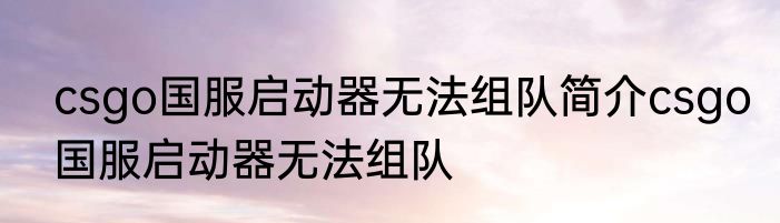 csgo国服启动器无法组队简介csgo国服启动器无法组队